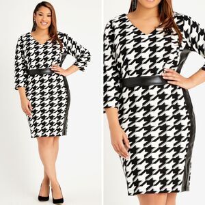 NEW Ashley Stewart houndstooth‎ dress with faux leather, 34/36W